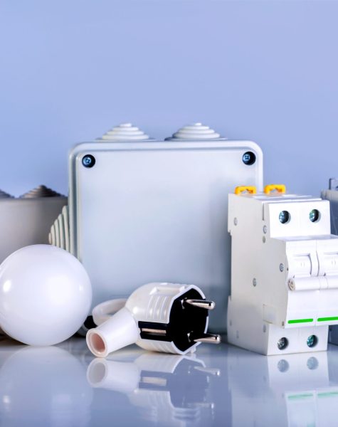 Electrical equipment on blue background.